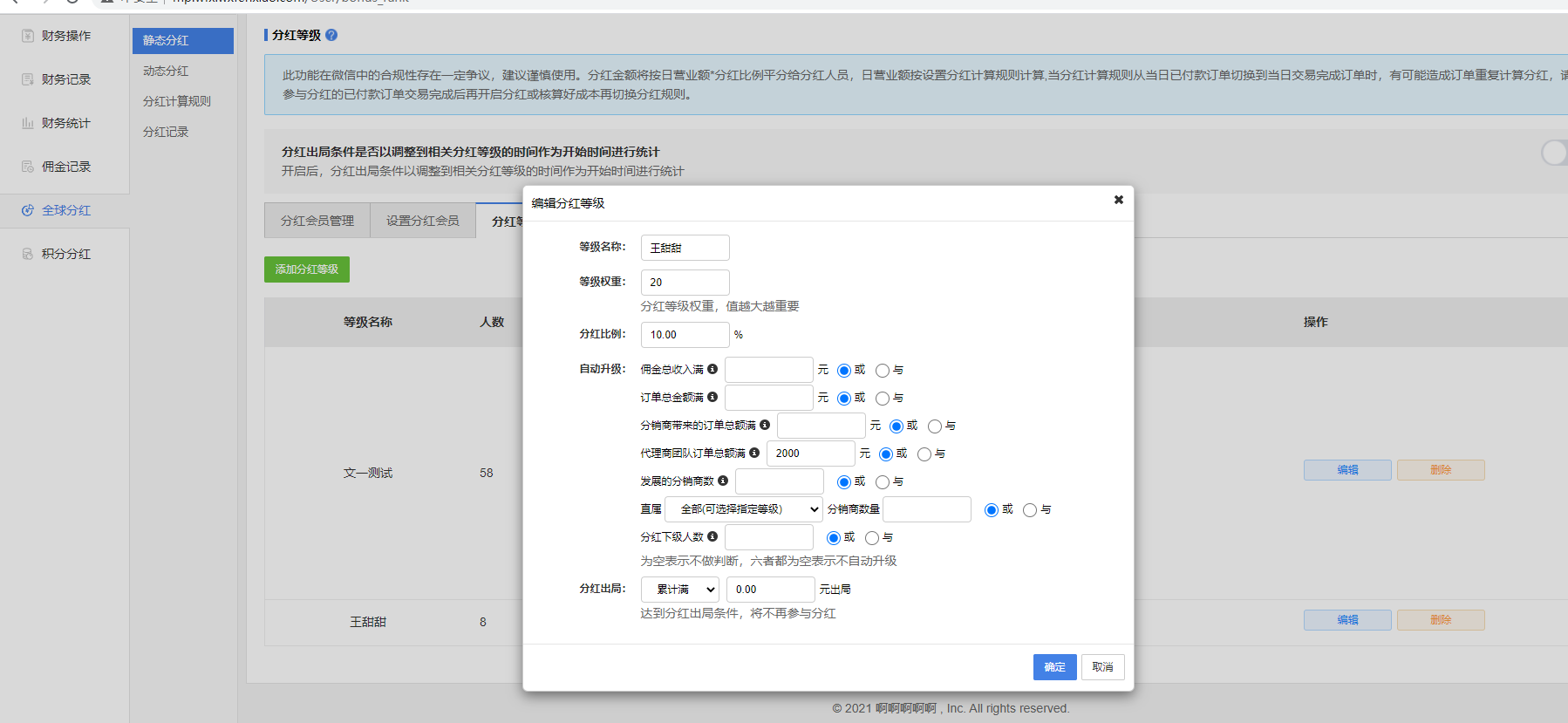 全球分红的分红等级升级条件增加考核团队总业绩，启博云微分销第195期更新2
